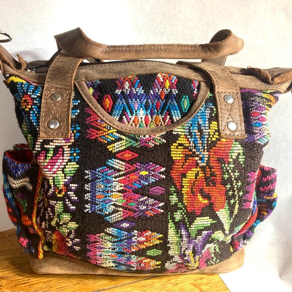 Nena & Co Shoulder, carry bag or backpack Colorful, handmade, leather trim